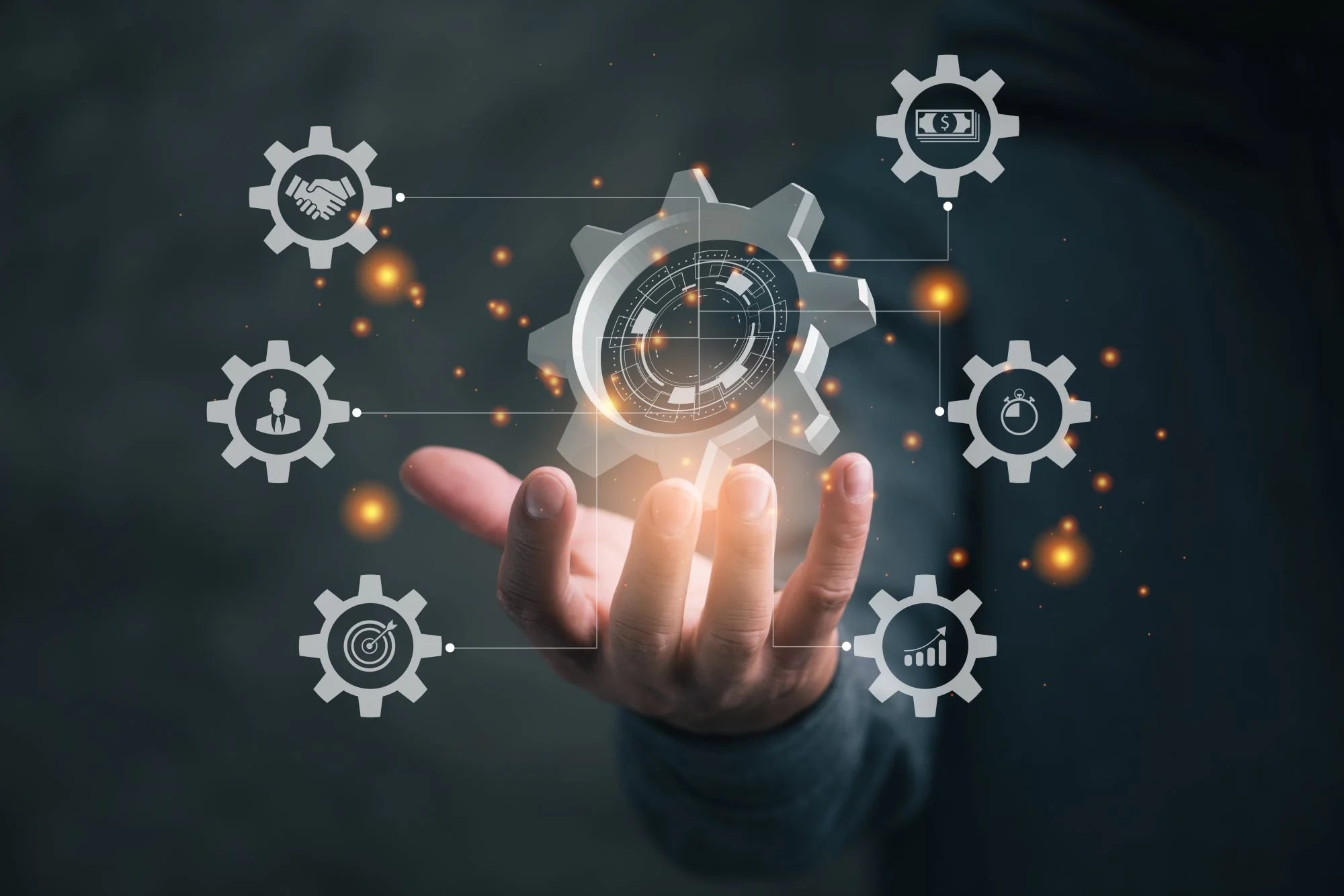 Metaphorical image of interlocking gears representing integrated marketing technology stack